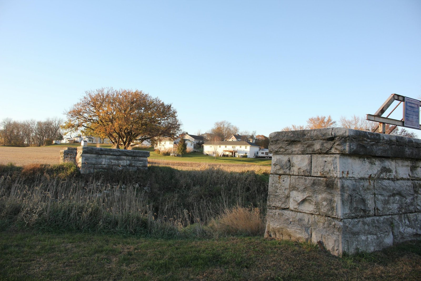 Overview of ruins of previous bridge over Little Tarkio Creek